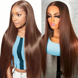 OOVVDA 30 Inch Chocolate Brown Lace Front Wigs Human Hair 13x6 Straight Lace Front Wigs Human Hair Pre Plucked 200% Density Colored #4 Brown Wig HD Lace Frontal Wigs For Women