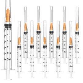 3ml/cc, 100 Pack, 25Ga 1 Inch Disposable Lab Syringes with Needle Luer Lock, Individually Sealed Packed