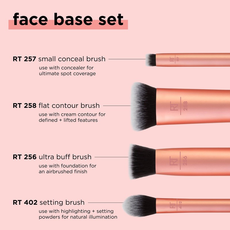 Real Techniques 4 Piece Face Base Makeup Brush Set, For