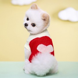 Autumn Winter Style Dog Sweater Pet Teddy Dress Warm Blue Love + XL Size [11-14 Geun]