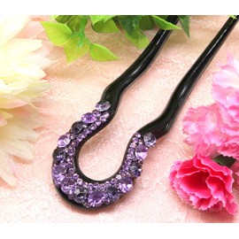 Miaomyao Kanzashi Hair Hair Claw Hair Ornaments Hair Ornament, Cubic Zirconia, U-Shaped Comb, Black, Hair Accessory (Purple)
