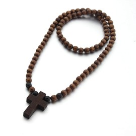 FORUBUS Wooden Cross Pendant Necklace - Wood Beads Cross Religion Necklace for Women Men Believer Prayer Baptism Jewelry black