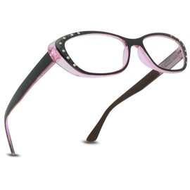 ShadyVEU Retro Stylish Cateye Reading Glasses Rhinestone Dual Candy Tone Color Magnification Fashion Readers 1.25 to 3.00 (2.25x, Teal/Brown/Pink)