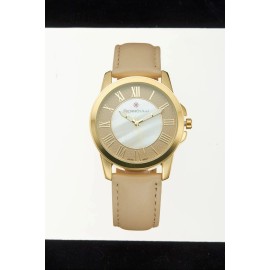 Bernoulli NEW Bernoulli 9843 Faun Women's Fashion Tan Leather Band Gold Metal Bezel Watch