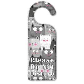 Do Not Disturb Door Knob Hanger Sign - Gray & White Cat Toss