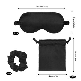 3 PCS Sleep Masks, Silk Eye Mask with Hair Scrunchie and Travel Pouch, Light Blockout Comfort Soft Silk Eye Cover with Elastic Strap for Women & Men (Black)