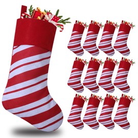 Tokforty 12 Pack Candy Cane Christmas Stockings, 18 Inches Red and White Christmas Stockings for Family Christmas Holiday Decorations