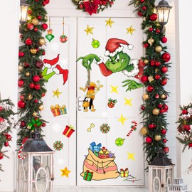 43.7 x 36.22 Inch Christmas Door Sticker Decorations Funny Xmas Cartoon Character Snowflake Dog Door Decal Large Mural Decals for Winter Home Kitchen Garage Door Wall Window Decor Baby Holiday Gift