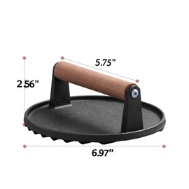 KUNTE Smash Burger Press - 6.97" Heavy Duty Cast Iron with Wooden Handle for Griddle/Grill, Smashed Burgers, Steaks & Sandwiches - Locks Juices & Even Heat, Anti-Scald