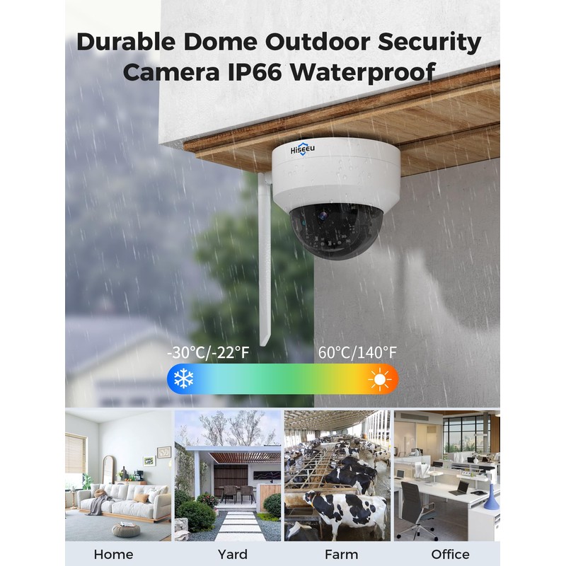 Hiseeu 5MP Security Camera Outdoor, 360°PT Dome Camera with HD