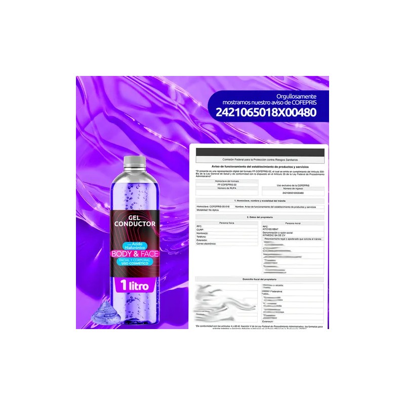 Gel Conductor Acido Hialurónico Antiedad Corporal Facial 1lt