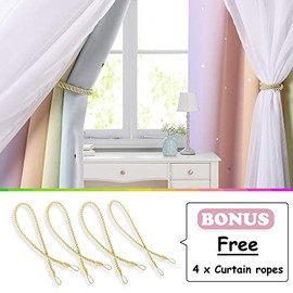 NICETOWN - Cortinas opacas de 2 paneles para habitación de niños y niñas, sala de estar, coloridas de doble capa con corte de estrella, diseño de rayas, arcoíris, decoración del hogar, 34 x 63