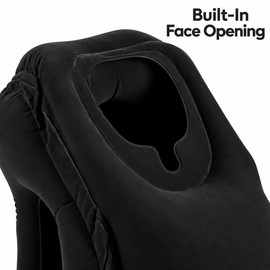 Inflatable Travel Pillow for Airplane & Train Trips – Forward-Resting Head Support with Face and Arm Openings