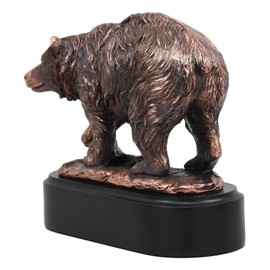 Ebros Pawing Grizzly Bear Statue 6.25" Tall Bronze Electroplated Wildlife Figurine for Wall Street Stock Market Professionals Outdoor Hunters Cabin Lodge Decor