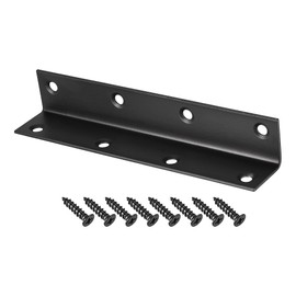 sourcing map Corner Brace Angle Bracket Fastener Stainless Steel L Shape 25mmx25mmx140mm Black with Screws, 2 Pcs