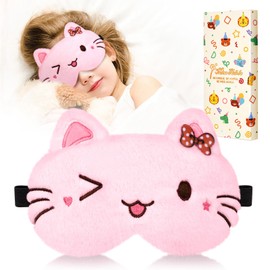 Miss Adola Sleep Mask for Kids - Cute Cartoon Plush Fuffy Sleeping Eye Cover Cat Kawaii Soft Eyeshade with Adjustable Strap Animal Eye Blindfold for Kids Girls Boys Teens
