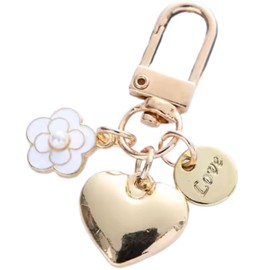 Amili 2 Types Gold Heart Keyring Charms Flower Love Tag Women's Fashionable Cute Brand Accessories