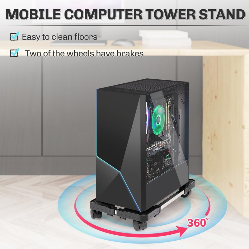 Liitrton Mobile CPU Stand Adjustable Computer Tower Stand with 4