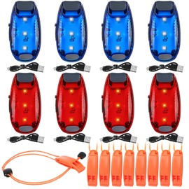 Tellegloww 16 Pcs LED Navigation Lights Kit for Boat Include 8 Pcs LED Red Green Kayak Lights for Night with 3 Types Flashing Mode and 8 Pcs Emergency Whistles with Lanyard for Boating Fishing