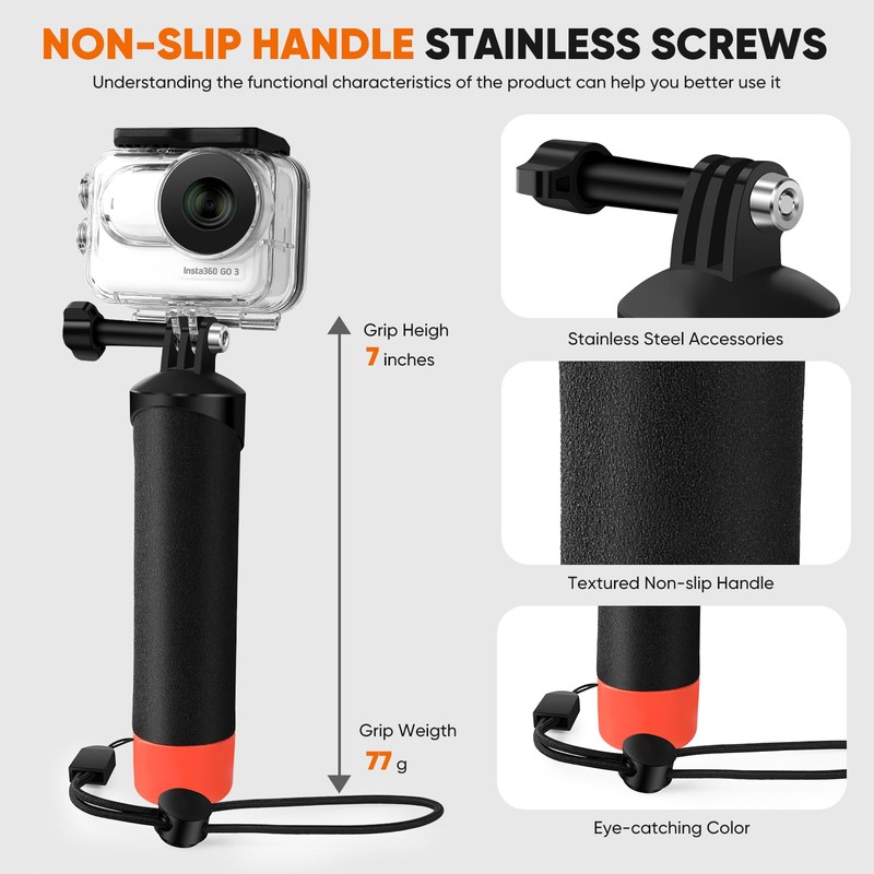 LEWOTE Waterproof Case&Floating Hand Grip Compatible with Insta360 GO 3S,