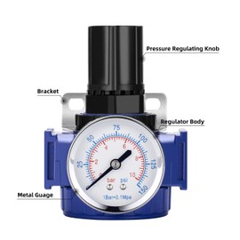 NANPU 1/4" Compressed Air Regulator, Zinc Alloy Body, 150 psi Copper Core Steel-Protected Dial Gauge ＆ Metal Bracket, for Air Compressor ＆ Pneumatic Tools