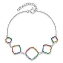 925 Sterling Silver 7 inch Multi-color Rhinestone Crystals Chain Bracelet