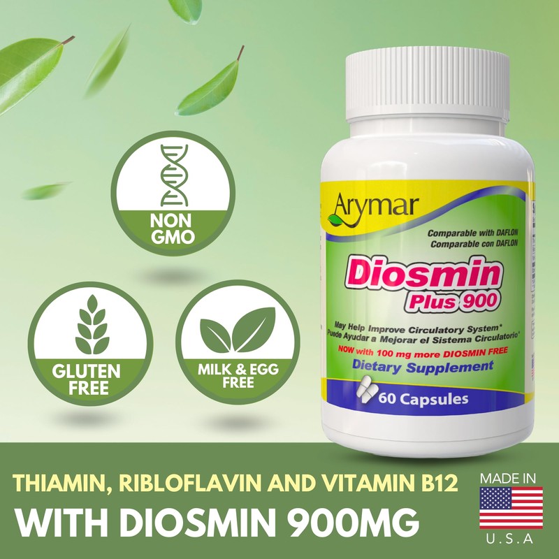 Arymar Diosmin Plus 900, Circulatory System Support (60 Capsules/Pack of