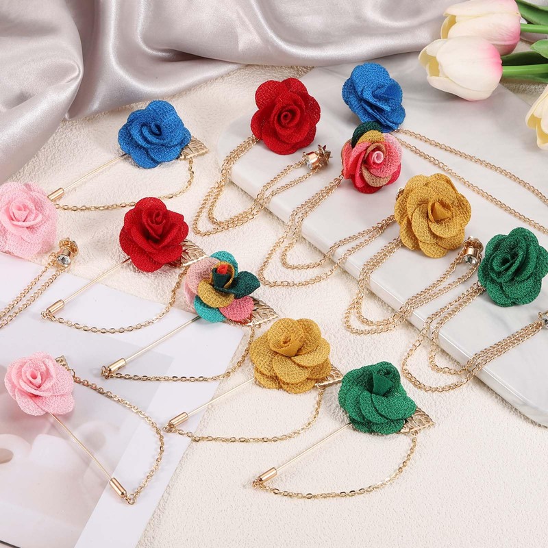 PATIKIL Flower Lapel Chain Brooch Pins for Men, 2 Style