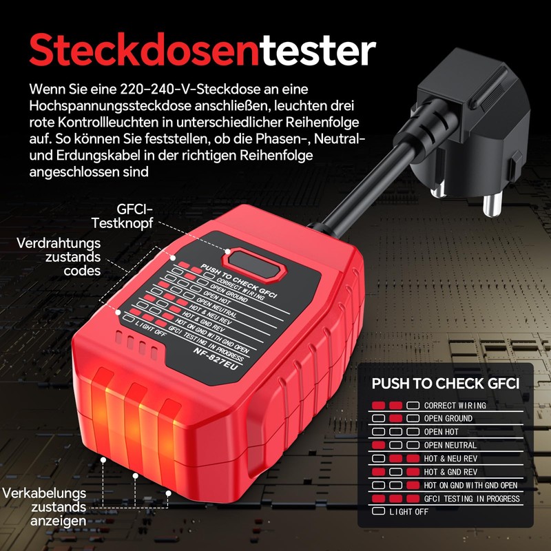 NOYAFA NF-827EU Socket Tester, Fuse Finder with RCD Test and