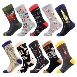 BISOUSOX - Calcetines de vestir para hombre, divertidos y divertidos, coloridos y divertidos calcetines para hombres, de algodón feliz, talla 9-12, 10 pares-ciencia, 8-12