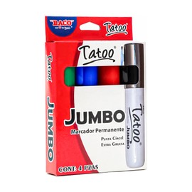 Baco | Marcadores Jumbo Permanentes Tatoo Punto Grueso en Negro, Azul, Rojo y Verde - Caja con 4 Marcadores