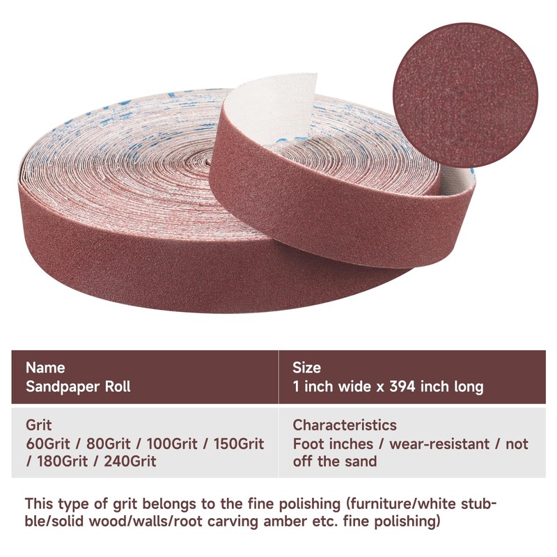 320 Grit Continuous Sandpaper Roll,1" x 32.15 Feet Emery Cloth