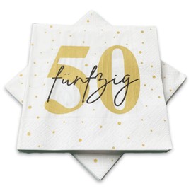 20 Napkins for 50th Birthday 33 x 33 cm White Gold Black