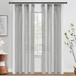 MRTREES Net Curtains Scarves Set of 2 245 x 140 cm Curtains Semi-Transparent Dark Grey and White Curtains Living Room
