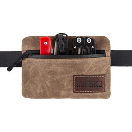 Belt Pouches for Men Women Compact EDC Pouch with Zipper, Anti-Theft Pickpocket Proof Safety Wallets, Waist Pack for Traveling Hiking, Water Resistant, Tough Waxed Canvas,6.5x4.5inch, Brown