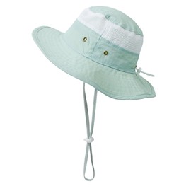 YAMEIZE Baby Kids Bucket Sun Hat - Wide Brim Mesh Girls Sun Hat UPF50+ with Adjustable Strap Summer Beach Hat for 4-8 Years Grey Green