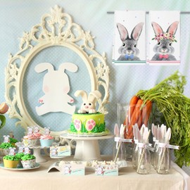 Qilerongrong Easter Mr & Mrs Rabbits Kitchen Dish Towels, 18 x 26 Inch Cute Bunny Bathroom Hand Towel, Seasonal Drying Cloth Tea Towels, Colorful Dots Dish Towels for Cooking Baking Set of 2