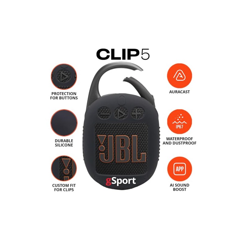 JBL Clip 5 Ultra Portable Bluetooth Speaker with gSport Silicone