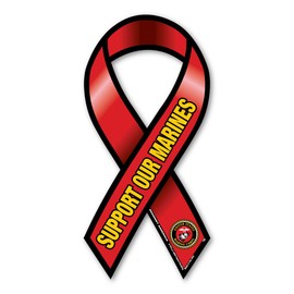 Support Our Marines Ribbon Magnet by Magnet America Is 8" x 3.875" Made for Vehicles and Refrigerators