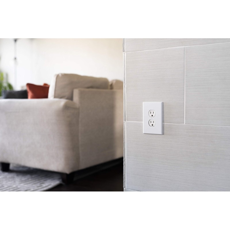 GE UltraPro Duplex Heavy-Duty Receptacle, White, Wall Outlet, Reinforced Yoke,