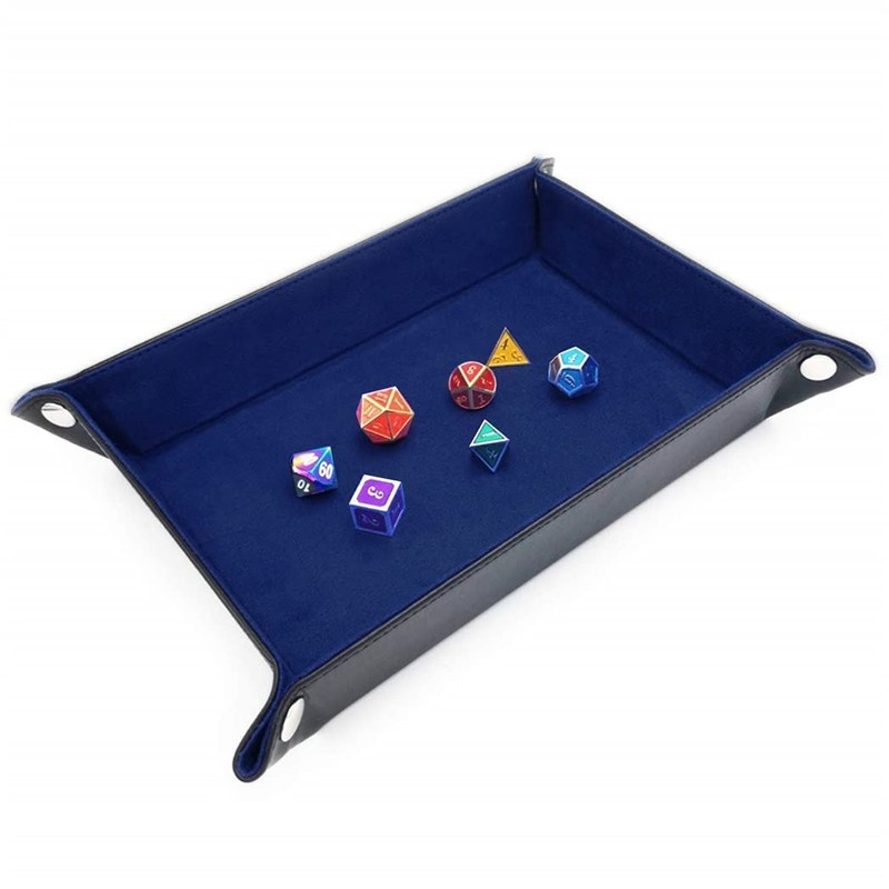 HappyHome Folding Large Rectangle PU Leather Velvet Dice Tray Dice