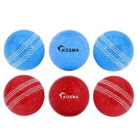Kosma pack of 6 Windball Cricket Ball | Soft Training Sparkle Shine Glitter Balls for Coaching Practice - 3Pc Each of Blue with White seam, Red with White seam