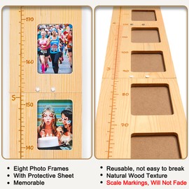 Basumee Growth Chart for Kids Wood Height Chart for Kids with Photo Frames Height Measurement for Wall Girls Boys Teen Room Wall Decor