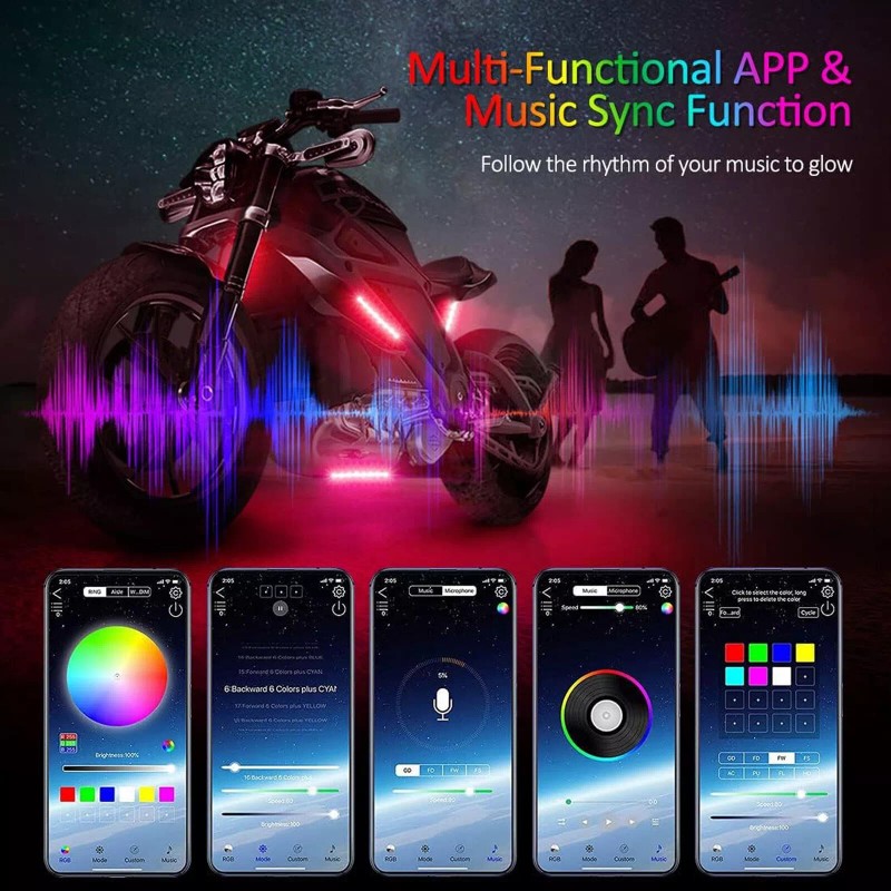 XUKEY 12Pc Motorcycle RGB LED Neon Under Glow Light Strip