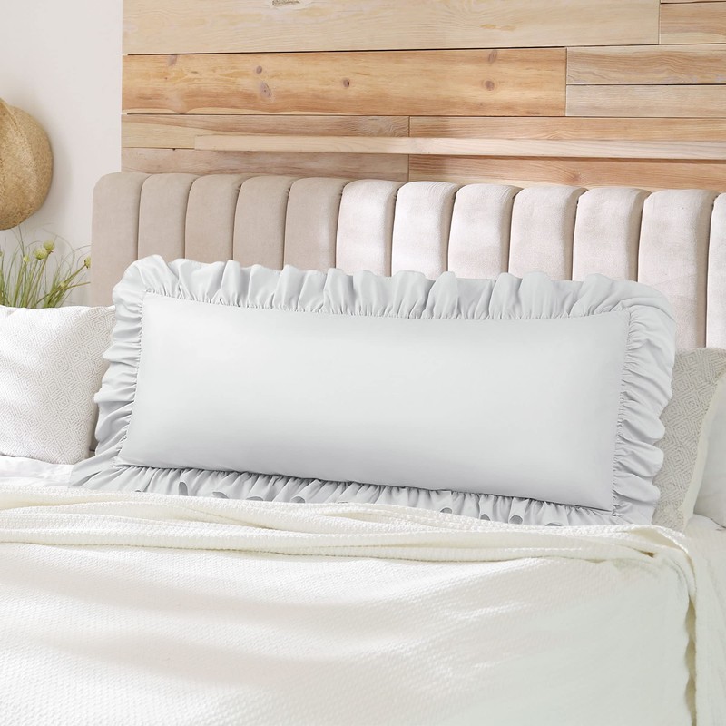 PiccoCasa Soft Microfiber Plain Bolster Pillowcase with Decorative Ruffle and