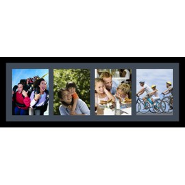 ArtToFrames Collage Photo Frame Single Mat with 4-8x10 Openings and Satin Black Frame.
