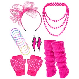 Missanabie 80S Fancy Dress Costume Accessories Headband Errings Fishnet Gloves Necklace Bracelt Leg Warmers Party Outfit Set(PK)