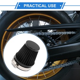 VekAuto 1 Pc Motorcycle Air Filter, 60mm Universal for Motor Bike Metal Rubber Black Silver Tone
