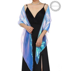 EASEDAILY Women Shawls and Wraps for Evening Dresses Purple Green Sparkly Bridal Sheer Scarf with Rhinestones Buckle (Iridescent Pink)