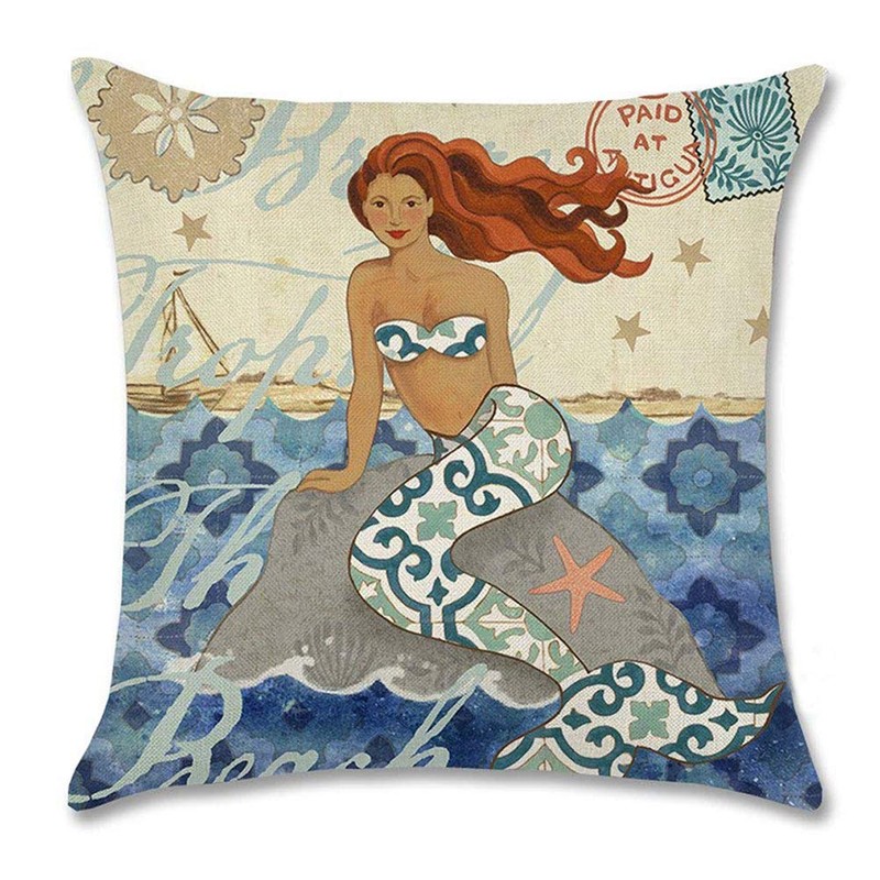 7ColorRoom 2Pack Mermaid Throw Pillow Covers Ocean Theme Beach Cushion